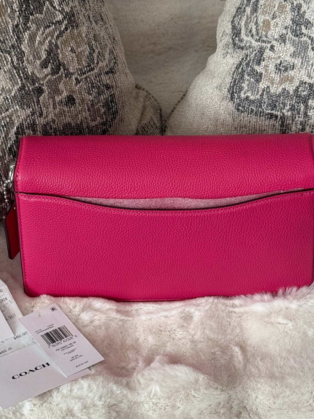 🌷 AUTH Coach Dragonfruit CH735 Fuchsia Pink Leather Tabby 26  Handbag Bag - Picture 3 of 16